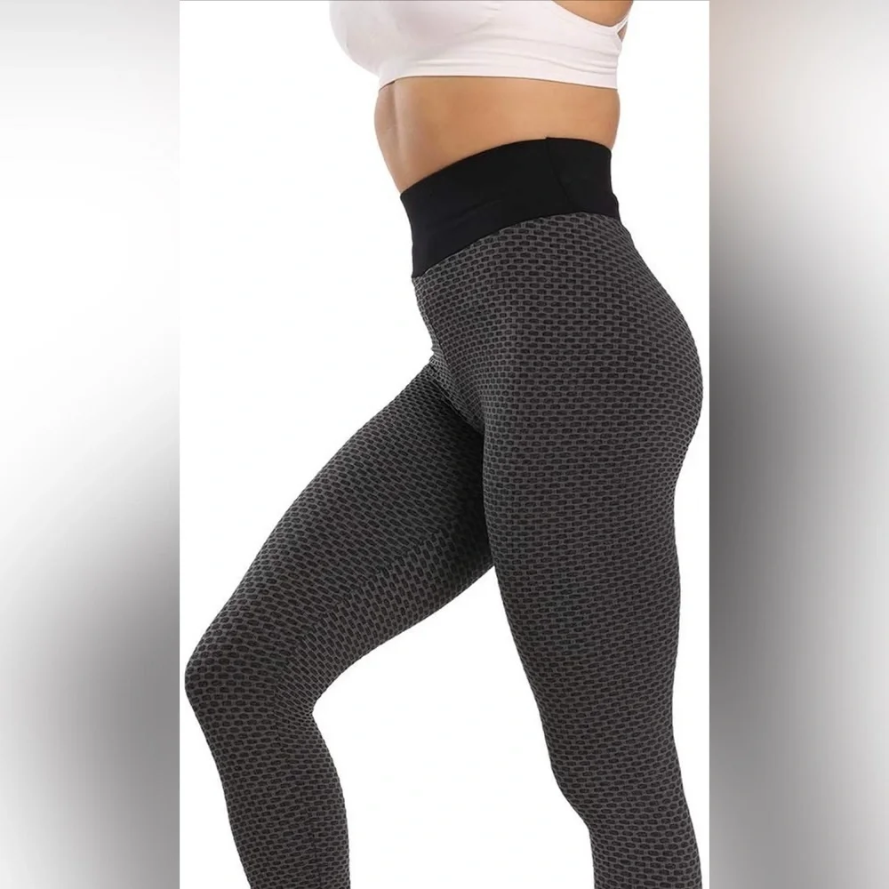 RJINS Scrunch Butt High Waist Textured Leggings – Black/Grey, Size L